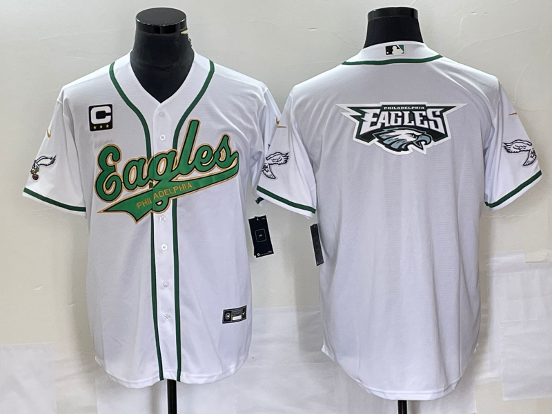 Men's Philadelphia Eagles White Gold With C Patch Team Big Logo Cool Base Stitched Baseball Jersey Men's Philadelphia Eagles White Gold With C Patch Team Big Logo Cool Base Stitched Baseball Jersey